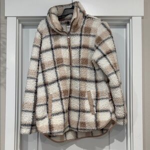 Abercrombie & Fitch Checkered Teddy Jacket - Cream and Tan
